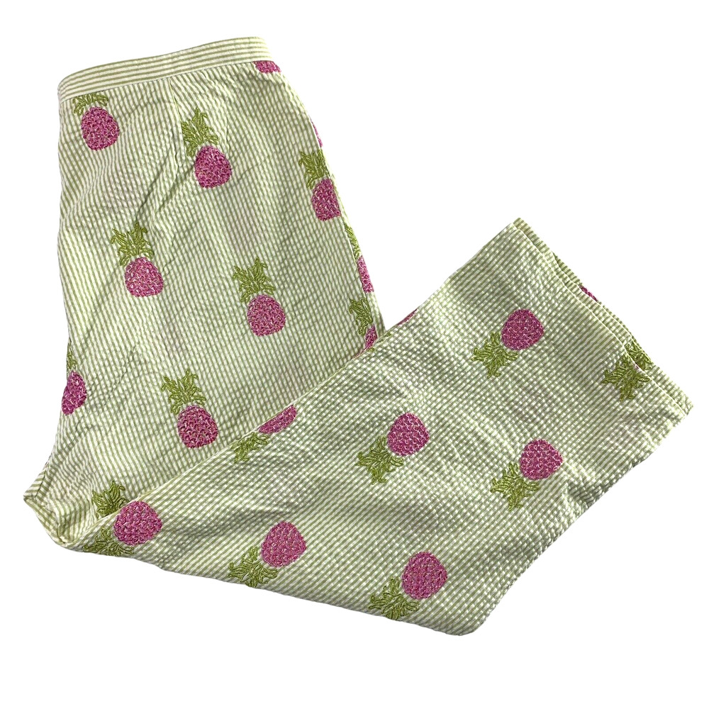 Bushwacker Capri Pants Womens Size 6 Embroidered Pineapple Green White Stripe‎